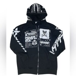 Niepce Ink Cyberpunk Full Zip Hoodie, Black with White Graphic-Men’s 2XL